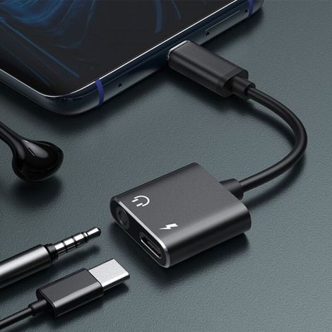 2-in-1 USB-C auf 3,5-mm-Aux-Kopfhörer-Ladeadapter. (1/4)