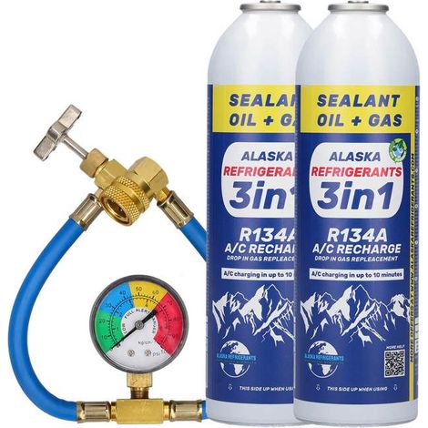 Kit Double - 3en1 Alaska Refrigerants Réfrigérant de remplacement R134a avec huile PAG 100 et colmatant de fuites