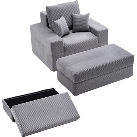 VEVOR Chaise Longue Relajante, Sillón Modular con Cojines Decorativos y Reposabrazos, con Asiento Profundo y Otomana para Salón y Dormitorio, Sillón de Lectura de Esponja, 1115 x 1490 x 740 mm