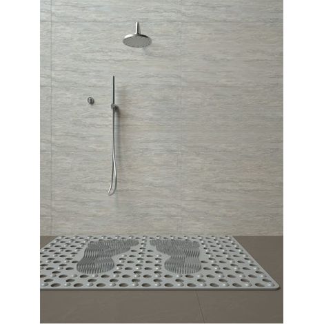 Tappetino antiscivolo per vasca con ventose in silicone TPE grigio - Inodore, garantisce sicurezza e comfort (base larga 70x50cm) (1/3)