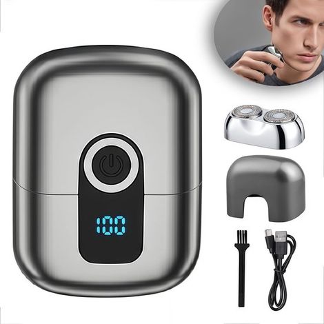 Rasoio elettrico - Rasoio da uomo - Mini rasoio elettrico da uomo - Rasoio - Schermo LED impermeabile IPX6 - Silenzioso, lavabile, portatile - Rasoio da uomo grigio - Regalo di Natale - Decorazione na