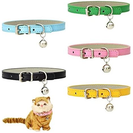 5 PièCes Colliers Chat en Cuir,Collier De Chat Anti-Perte avec Bell Boucle RéGlable en MéTal,Animal Colliers pour Chaton Chiot Petit Chien (1/5)