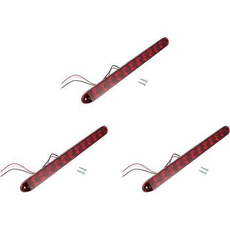 Barre lumineuse rouge à 11 LED de 40 cm (16 pouces) pour remorque (lot de 3) : feux de position, stop, clignotants, feu arrière, étanchéité IP65, marquage pour camion et remorque. (1/5)