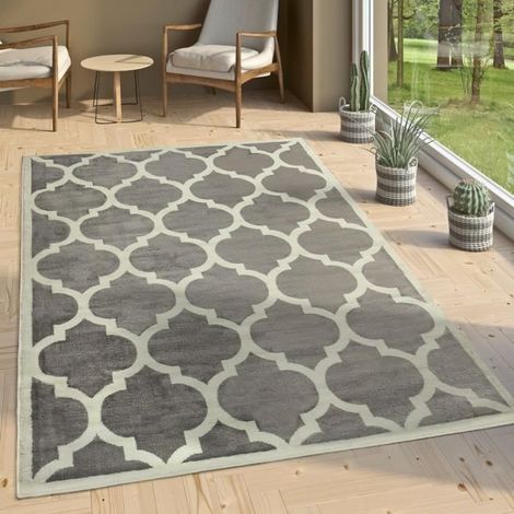 1 tapis salon tissé à plat, gris blanc moderne, tapis design tendance pour intérieur, 240 x 340 cm (1/3)