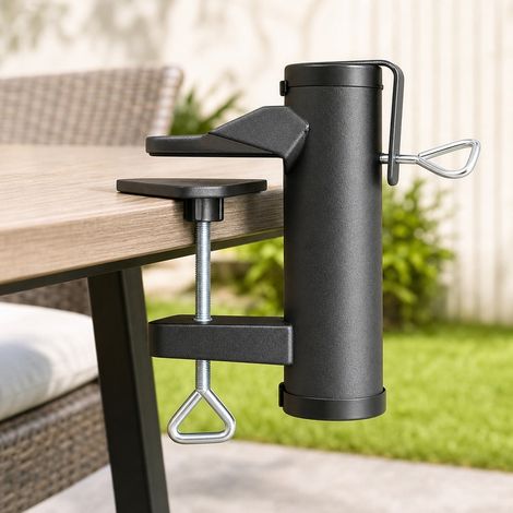 Pince Parasol de Plage 17 x 14 x 13 cm Metal Noir Mat - Fixation Parasol Renforcee (1/5)