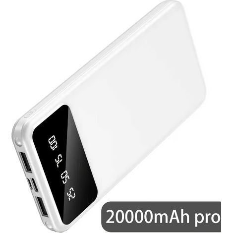 Batterie de Secours 20000mAh – Double Ports USB 5V. Pour Téléphones/Tablettes. Modèle (Blanc 20000mAh). (1/5)