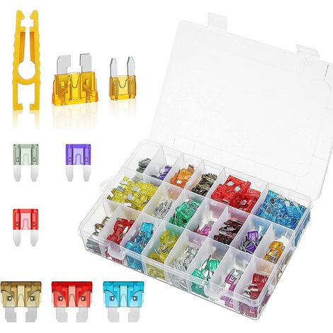 Vtizikl Kit de 300 fusibles automobiles 33 Values (2A, 3A, 5A, 7,5A, 10A, 15A, 20A, 25A, 30A, 35A, 40A) comprenant des mini-fusibles standard pour voitures et motos, ainsi qu'un extracteur de fusibles (1/4)