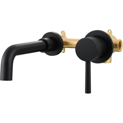 Black 2 Hole Basin Mixer Tap Wall Mounted Brass Hot and Cold Water Bathroom Sink Faucet (1/5)