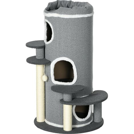 Barril Rascador Para Gatos De 99 Cm Con Cama Para Gatos, Pelota De Juego Y Plataformas, Muebles Para Gatos, Gris (1/5)