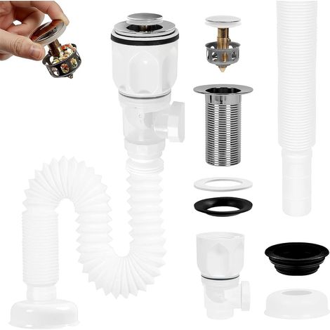 Siphon Lavabo, Tuyau de Vidange Extensible et Flexible, Bonde de Lavabo avec Tuyau Vidange, Evacuation Evier Prévention des Odeurs, Siphon Lavabo Bain, pour Lavabos Salle de Bain (1/5)