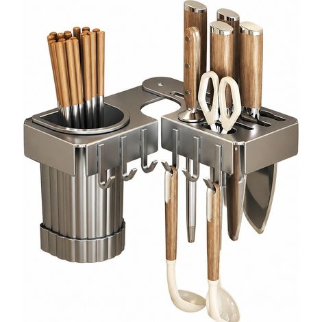 Porte-couteaux mural, gris anthracite, porte-baguettes sans perçage, acier au carbone, porte-couteaux d'angle (1/4)