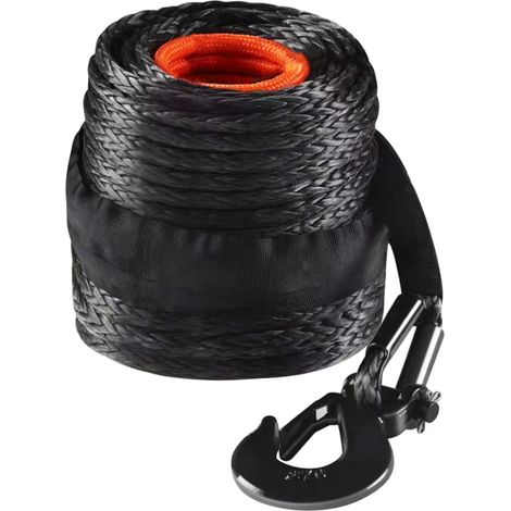 Corde de treuil synthétique 9,5 mm x 25,91 m, capacité 12 020 kg, avec manchon de protection, crochet forgé et sangle de traction. Compatible SUV, 4x4 et camions. (1/5)