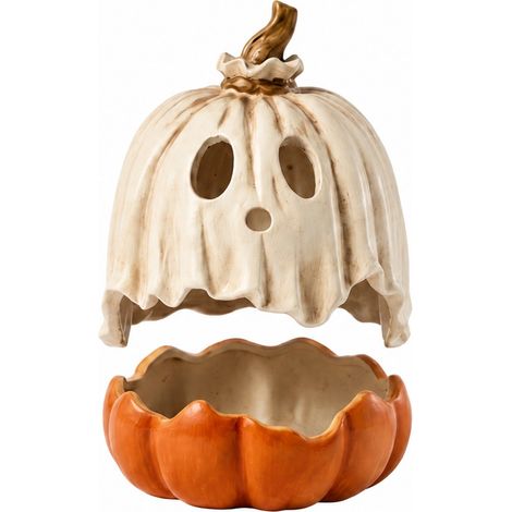 Halloween-Kürbis-Kerzenständer aus Kunstharz, Kuchen-Dekoration für Terrasse und Tisch - 30 cm