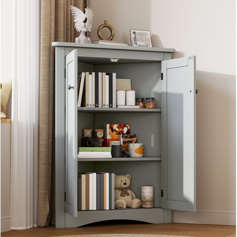 Mobile angolare da bagno a 2 ante, 61,5 x 34,5 x 80 cm, grigio, MDF HAVRYA (1/5)