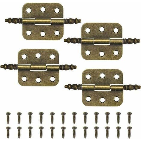 Lot de 4 charnières antiques 7035 mm pour portes de placard vintage, 6 trous, style rétro, charnières décoratives pliantes en fer, charnières de porte de meubles anciens avec 24 vis pour tiroirs et bo