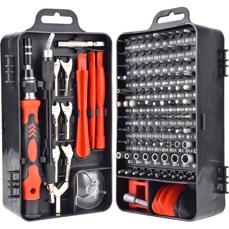 Mini magnetischer Präzisionsschraubendreher 135-in-1 – Reparaturwerkzeug-Set für iPhone, Laptop, Uhr mit Organizer, Rot