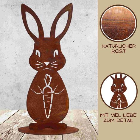 Lapin Décoratif de Jardin en Métal Rouillé Karla Carrot pour Décoration de Pâques - PANGIVO (1/5)