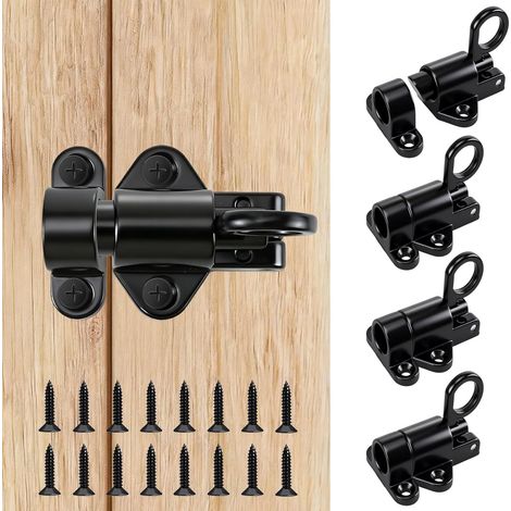4 pièces verrous de porte automatiques, loquets à ressort, serrure de porte coulissante, verrou de portail, verrou de poussée avec vis noires pour verrous de fenêtre, porte, clôture intérieure et exté