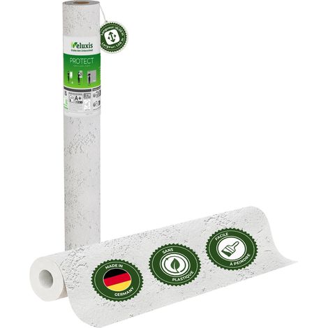 Veluxis® Papier peint intissé Protect - 10,05 m x 0,53 m (structure en plâtre en relief, lot de 1) extrêmement résistant aux rayures et aux chocs Fabriqué en Allemagne (1/5)