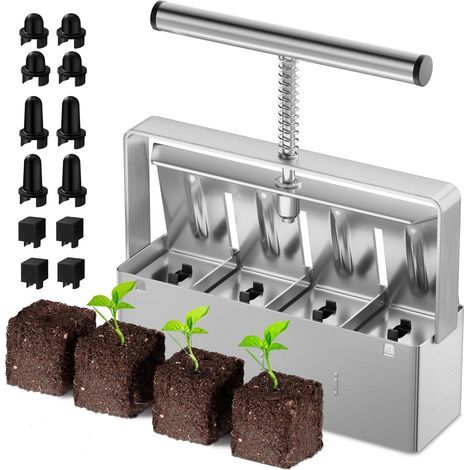 2-Zoll-4-Zellen-Bodenblocker, verbessertes Bodenblockierwerkzeug mit ergonomischem Griff und 3 Größen von Sämlingsspitzen, tragbares Werkzeug zur Saatgutkeimung. (1/5)