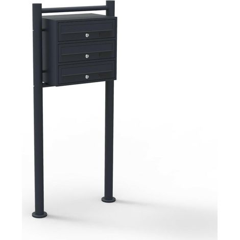 Blocco 3 cassette postali su gambe 3 ingressi in acciaio zincato nero 160000031