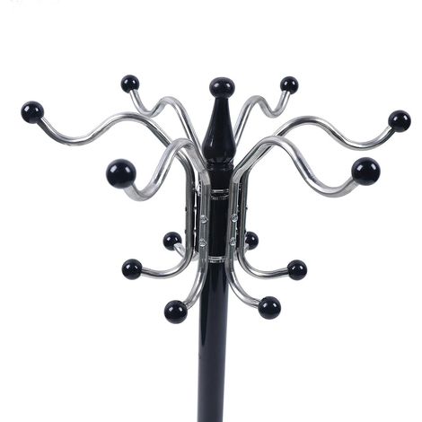 Gojoy – Porte-manteau autoportant en métal avec socle en marbre – 170 cm de hauteur – 16 crochets pour couloir, séjour, entrée, chambre – Noir (1/5)