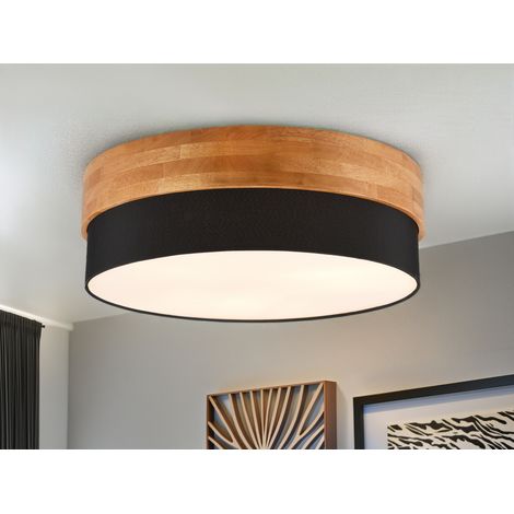 Deckenleuchte SEASONS Holzlampe mit Stoffschirm Schwarz, Ø 50cm (1/5)