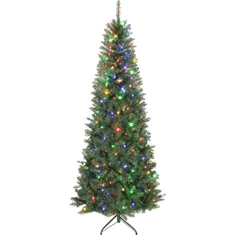 Sapin de Noël artificiel 210 cm 1273 branches ignifuges 9 modes lumineuses base métal pliable pour la maison