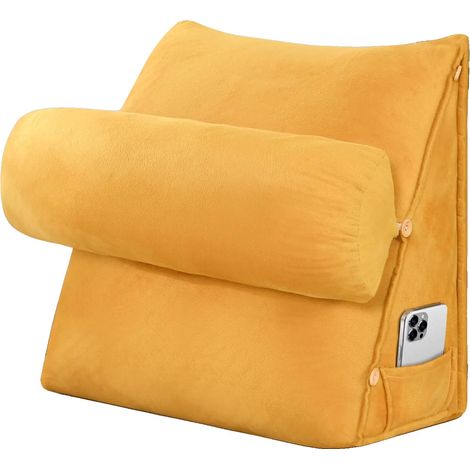 Coussin de soutien lombaire, angles réglables, rouleau de cou amovible, Jaune, 60x22x50cm (1/2)