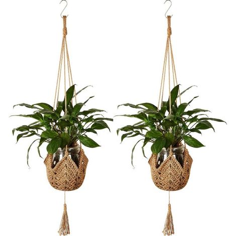Set mit 2 hängenden Blumenkörben aus Juteseil mit Haken zur Dekoration (1/5)