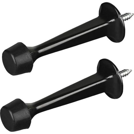 Un ensemble de deux butoirs de porte, en alliage de zinc, avec des patins en caoutchouc pour protéger les murs, adaptés à une utilisation intérieure et extérieure, 75 mm d'épaisseur (noir). (1/4)
