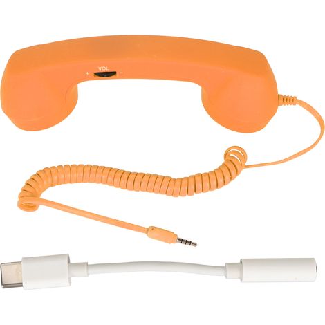 Combiné Téléphone Vintage USB C Anti-Rayonnement avec Prise 3,5 mm pour Smartphone Orange