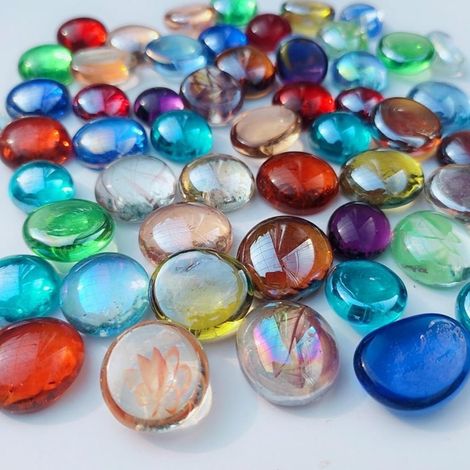 Glasnuggets Lot de 50 à 60 galets en verre multicolores - 250 g - Environ 50 à 60 pièces - Mélange de pierres décoratives pour vase - Mélange de pierres de 15 à 21 mm - Pour (1/5)