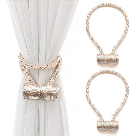 Lot de 2 embrasses de rideaux magnétiques décoratives, 40,6 cm, pour rideaux fins ou transparents (beige) (1/5)