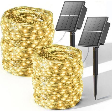 Guirlande lumineuse solaire d'extérieur 2 x 20 m 400 LED IP65 8 modes d'éclairage Classe énergétique A Pour jardin/Noël (1/5)