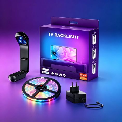 Rétroéclairage TV Tuya RGBIC, WiFi + BLE, capture de couleur à 3 têtes, ruban LED 5 m, compatible TV 55-65 pouces (1/4)