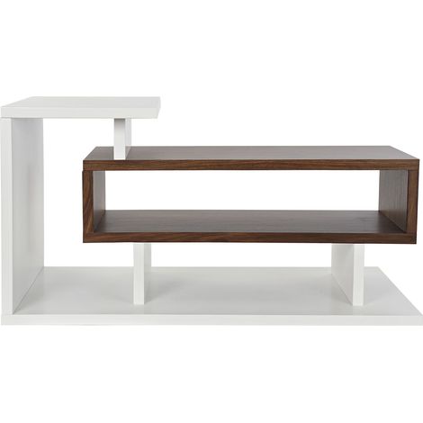 Meuble TV en bois MDF marron et blanc avec 1 étagère - Largeur 110 x Hauteur 58 x Profondeur 60cm -PEGANE-