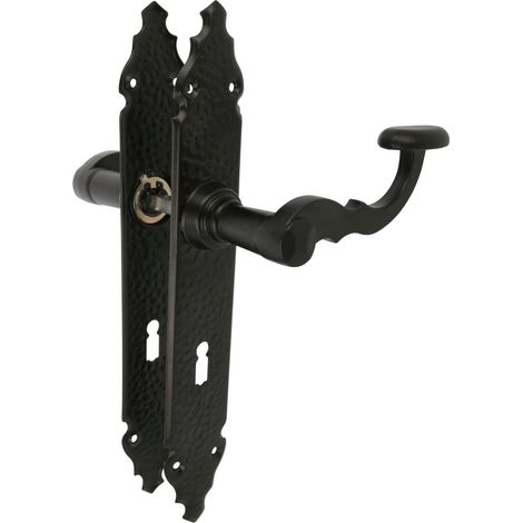 Ensemble de poignées Mod. 100PG 280 x 44 mm Poignée en Zamak avec plaque en acier Finition noire Carré de 8 mm Style Rustique Forgé à la Main (1/5)