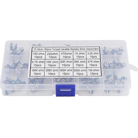 150 Stück blau-weiße 100-Ohm-1-Mohm vertikale PCB-Voreinstellungs-Variablenwiderstands-Trimmerpotentiometer