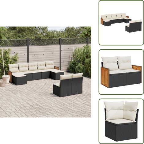 9-tlg. Garten-Sofagarnitur mit Kissen Schwarz Poly Rattan - Gartengeset - Gartenmöbelset - Rattan Möbel - Gartenlounge - Lounge Set (1/5)