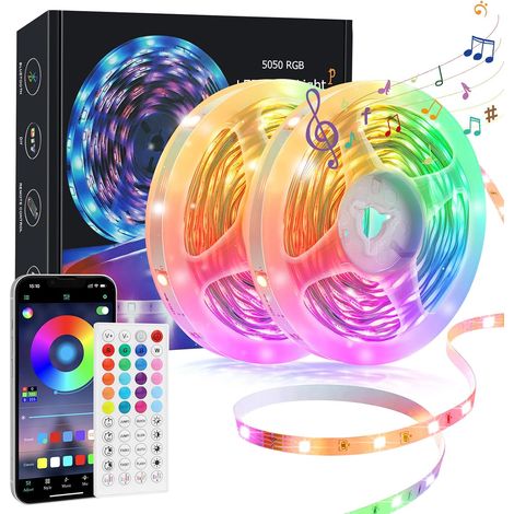 Striscia LED da 20 m, barra luminosa RGB 5050 multicolore con telecomando, sincronizzazione musicale, set di luci LED per Halloween, Natale, discoteca, casa, cucina, matrimoni, feste… [Classe energeti (1/5)