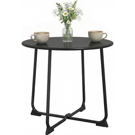Table Basse extérieure pour 2 Personnes, Table de Jardin Ronde Base en X, Structure en métal, pour Balcon, Patio, terrasse, Ø 50 x 45,5 cm, Noir (1/5)