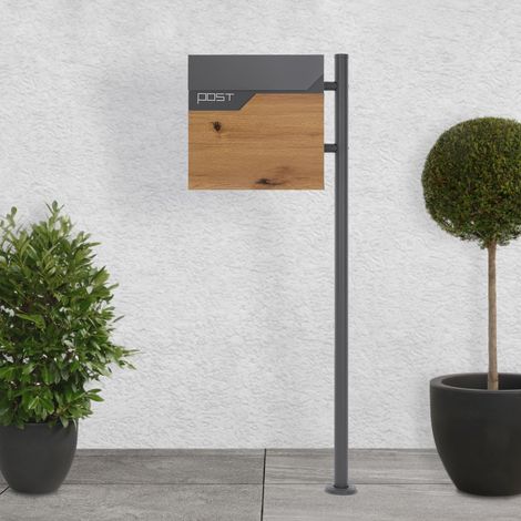 Ml-Design – Boîte aux lettres sur pied 120 cm – Acier inoxydable résistant aux intempéries – Compartiment à journaux – Verrouillable avec 2 clés