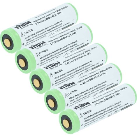 vhbw 5x batería compatible con Olight S2R Baton II, Perun, Javelot, R20 Seeker, R20, Baton Pro linterna. linterna frontal (3 Ah, 3,7 V, Li-Ion)