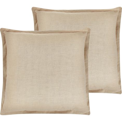 Conjunto de 2 cojines decorativos beige 45 x 45 cm fundas extraíbles cierre de cremallera estilo boho tradicional Guzmania