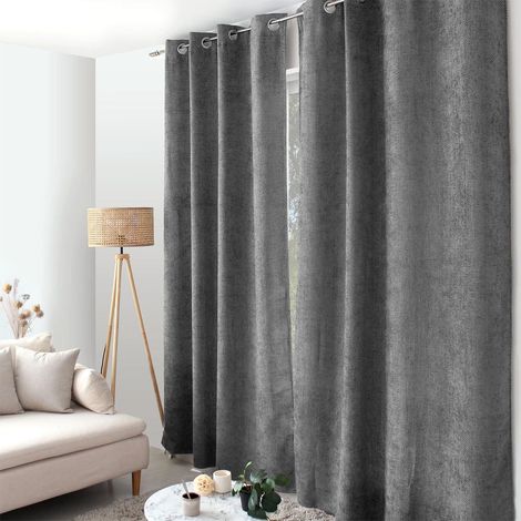 Rideau en Velours Chenillé "Kamala" 140x240cm Gris Foncé