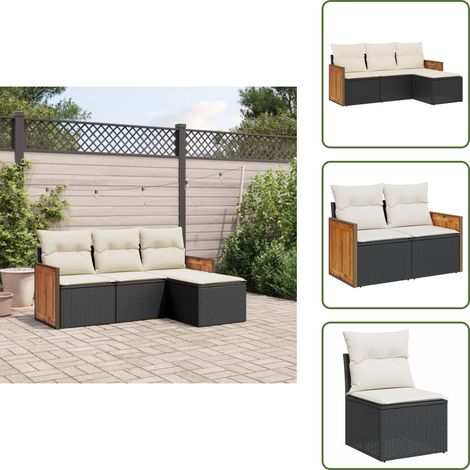 4-tlg. Garten-Sofagarnitur mit Kissen Schwarz Poly Rattan - Gartengeset - Gartenmöbelset - Rattan Möbel - Lounge Set - Gartenlounge (1/5)