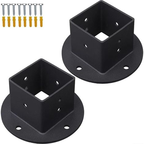 Support de poteau de clôture de 5,1 x 5,1 cm, galvanisé, noir, à visser - Clôture à double tige (1/5)