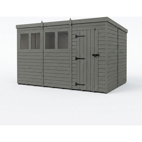 12ft x 10ft Composite Pent Garden Shed Single Door With Windows - Composite - L366 x W305 x H210 cm - Grey