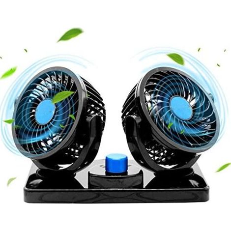 12V Ventilateur de Refroidissement de Voiture électrique 360 ° Rotatif Double têtes Ventilateur de Circulation d'air Rotation Manuelle 2 Vitesses. (Prises Allume-Cigare Balck-3) (Noire)